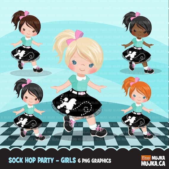 Sock Hop Party Clipart. 50's retro characters dancing, swing, vintage ...