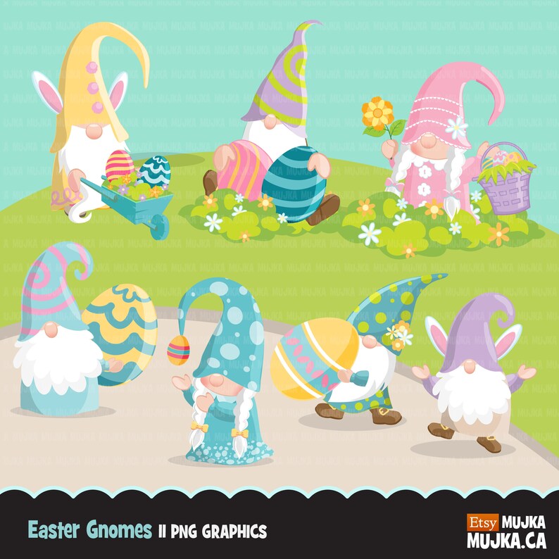 Easter gnome Clipart. Scandinavian graphics, Tomte Nisse, cute spring illustration, Holiday, egg hunt characters, commercial, scavenger image 1