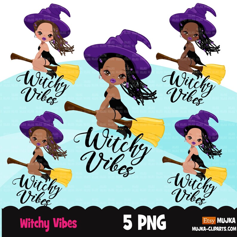 Halloween clipart, Halloween witch png, witchy vibes sublimation designs, Halloween clipart, witchy vibes, black woman witch Halloween shirt image 1