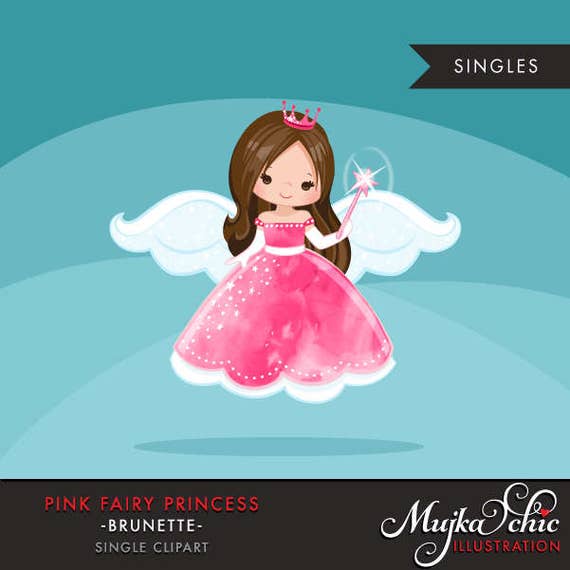 Pink fairy princess clipart. Fairy wings, fairy magic, cute fairy character, princess graphics, princess crown, single illustration Il_570xn