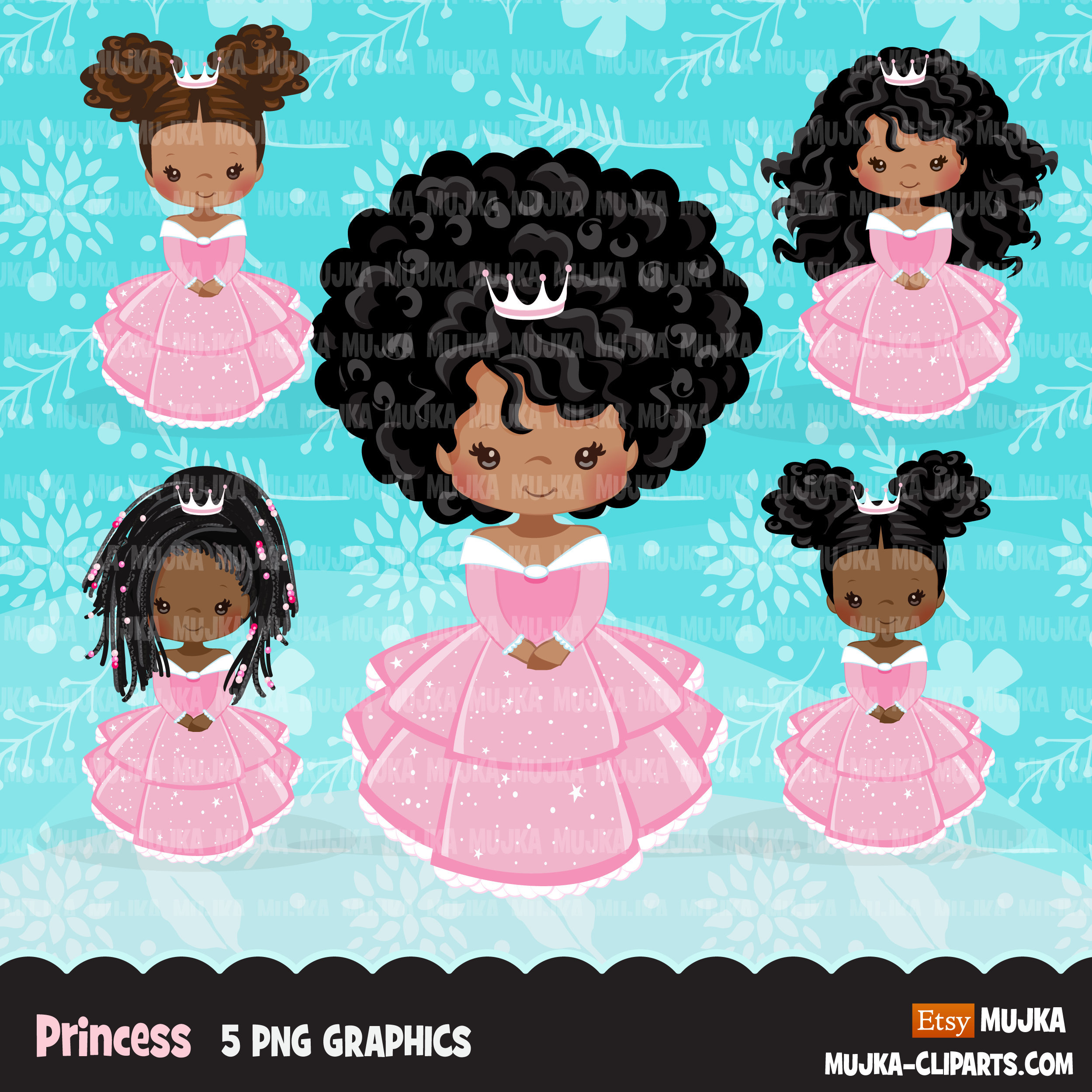 Black Princess Clipart, Fairy Tale Graphics, Girls Story Book