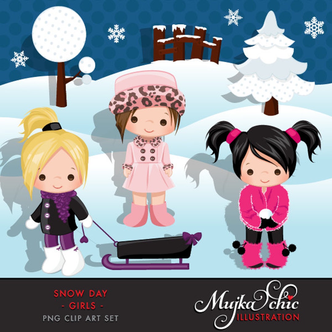 Snow Day Clipart Girls Instant Download Winter Outdoor ...