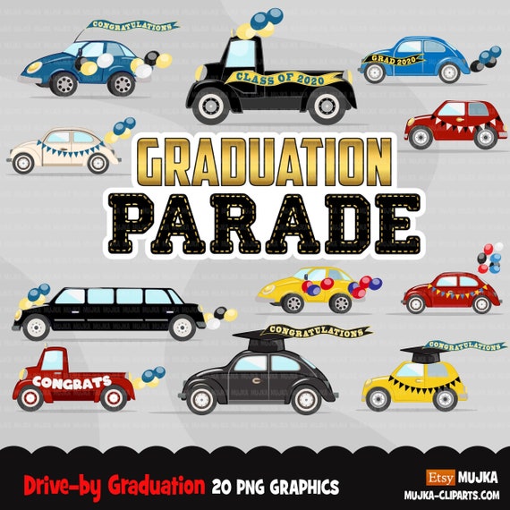Drive by Graduation parade clipart, quarantine grads party, drive through truck, car, limousine, class of 2020 graphics, PNG clip art Il_570xn