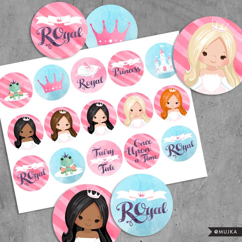 printable princess birthday stickers watercolor pink princess etsy