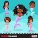 Mermaid clipart, pastel mermaid graphics, black mermaid princess, birthday party, afro girl Png sublimation clip art 