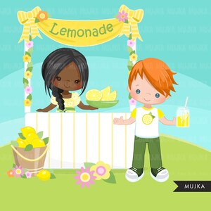 Lemonade Stand Boys clipart. Cute spring summer birthday graphics Lemons, lemonade outdoors, stickers, cookie design, backyard party image 4