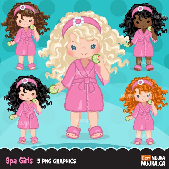 Spa party girl clipart graphics, bath, planner stickers, scrapbooking, digitized embroidery, commercial use, chore charts, cute character Il_570xn