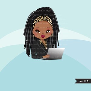 Businesswoman png, business clipart bundle, boss babe png, black boss png, afro girl png, latino woman PNGs, shop logo, laptop girl png image 8