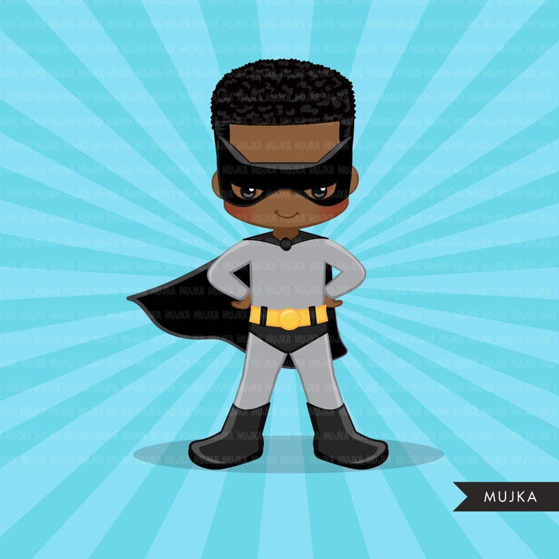 Superhero Clipart and background graphics black boy | Etsy