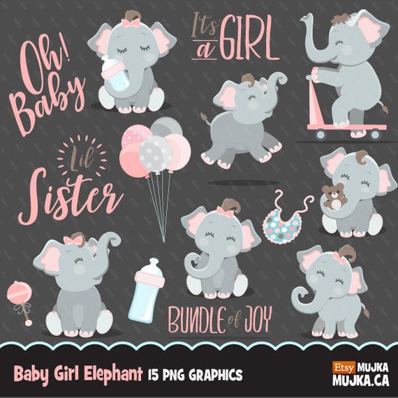 Cute elephant, baby shower clipart, baby shower lettering it's a boy, little sister, illustration, planner stickers, scrapbooking, character Il_570xn