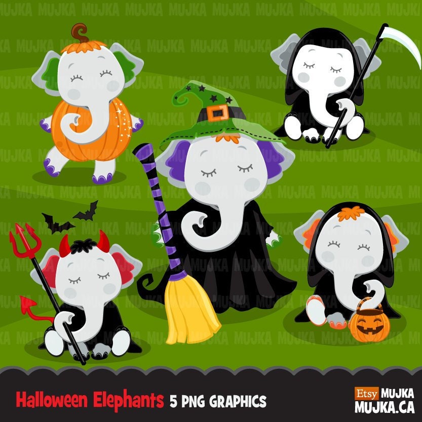 Halloween elephant clipart. Halloween costumes. Cute elephants Etsy