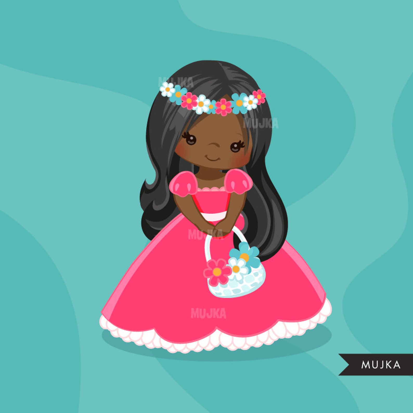 Flower Girl Clipart. Cute Pink Girl Graphics Summer Party Etsy