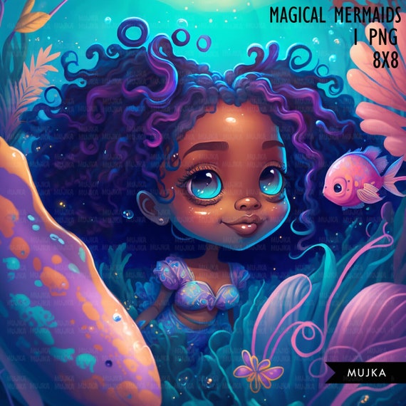 Black Mermaid wall art, printable mermaid decor, sublimation designs