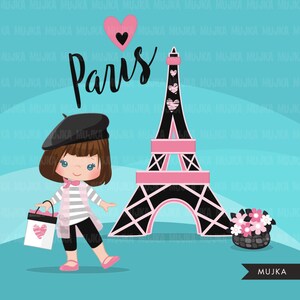 Paris clipart. Glitter pink Paris background, Eiffel tower, cute purse, flowers, french poodle, cafe table, tea party, baby shower, birthday image 2