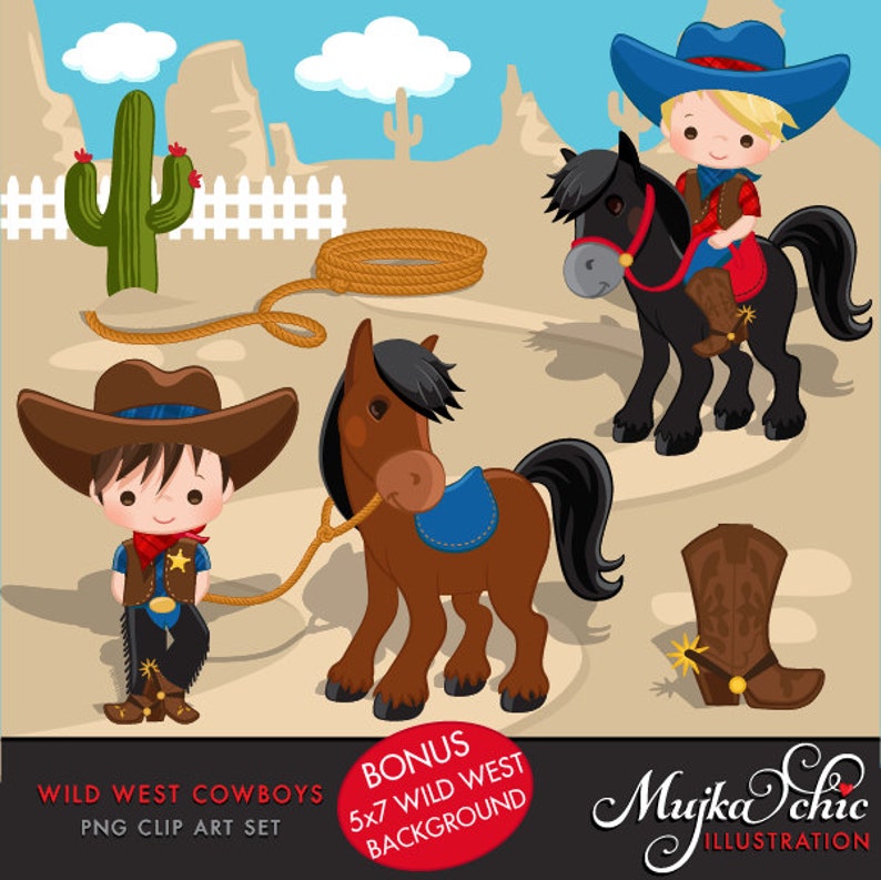 Cowboy Clipart, Wild West png, Cute Cowboy Clipart, Red & Blue, Cowboy boots, sheriff designs, cowboy png image 2