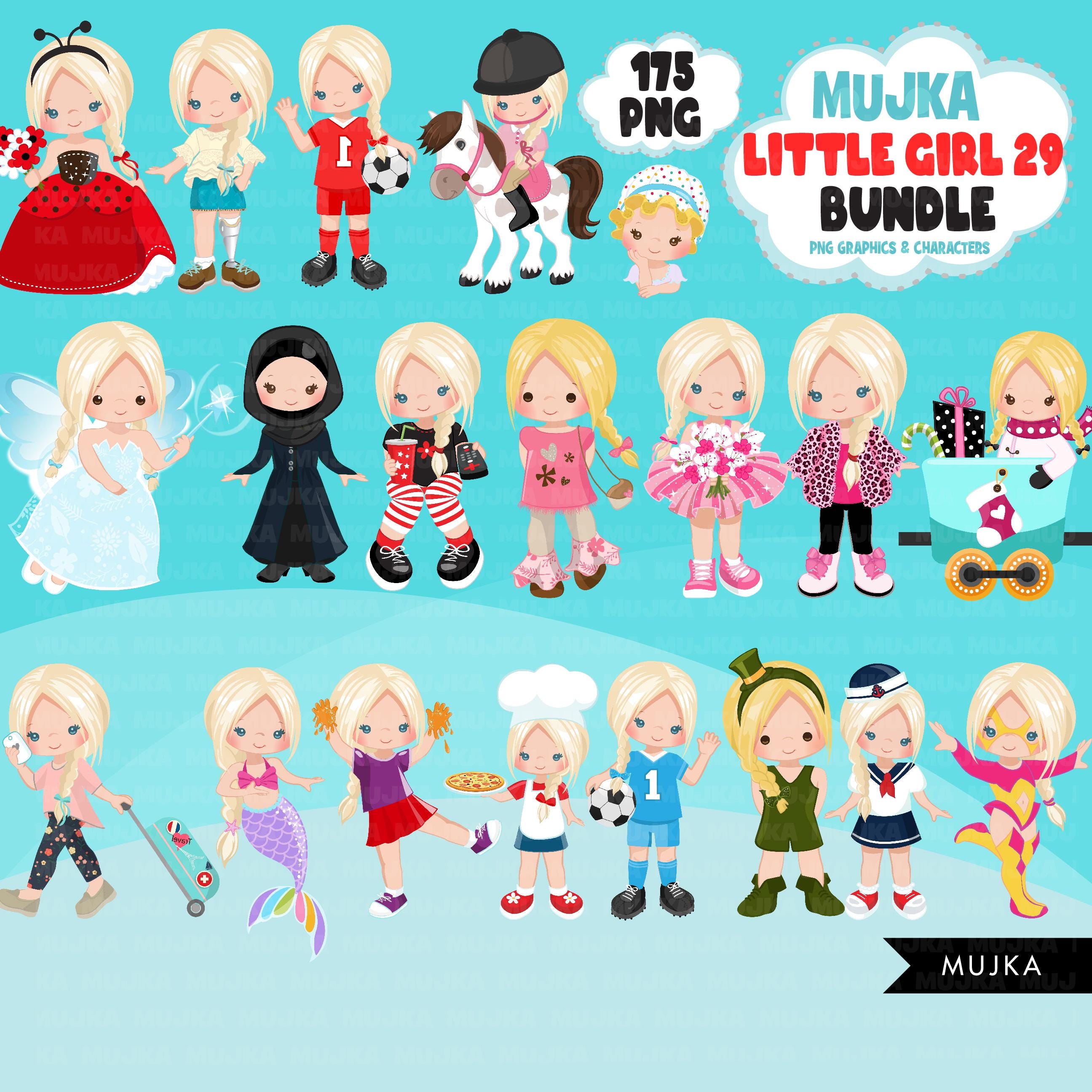 Cute Little Girl PNG Clipart Bundle, Cute Girl Digital Stickers ...