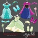 Princess dress Clipart with cute matching dress up accessories. Glitter princess dress, princess shoes, tiara, crown, magic wand, royal 
