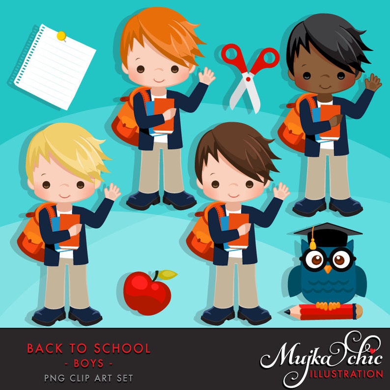 studying school supplies stack of books school desk black student graphics Back to school Clipart Cute students reading