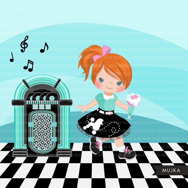 Sock Hop Party Clipart. 50's retro characters dancing Etsy