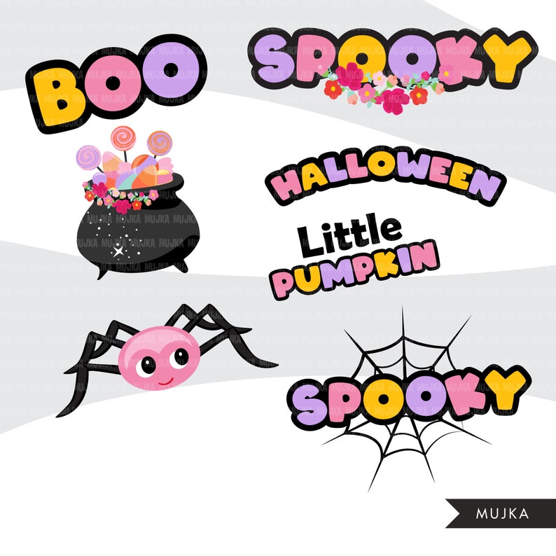 Cute Halloween clipart, pink halloween png, halloween sublimation designs, spooky bundle, little pumpkin, halloween baby shirt digital png image 2