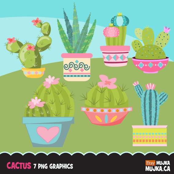 Cactus Clipart Cute Cactuses Flowering Dessert Plants Mother S Day Party Printables Digitized Embroidery Svg Chore By Mujka Design Inc Catch My Party