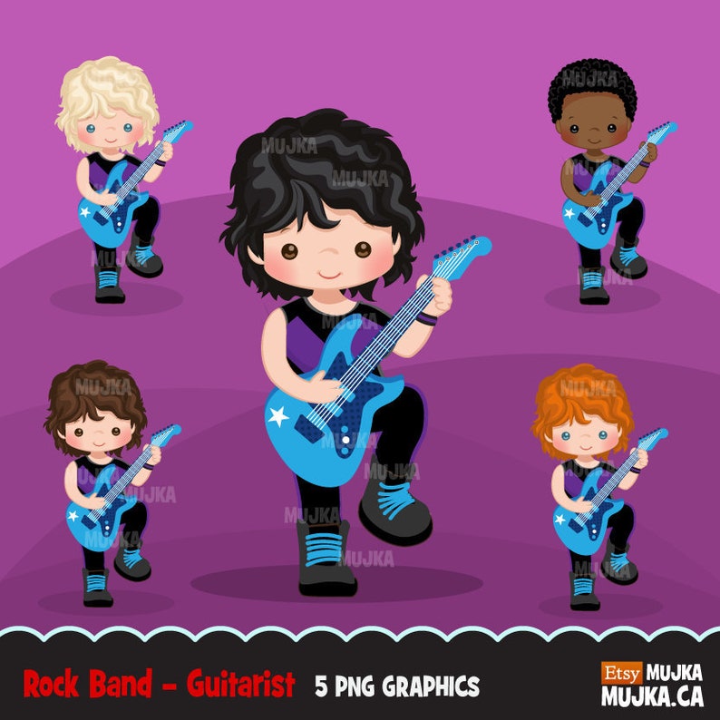 Rockstar Boys Clipart, guitarist, black, musician , rock band birthday party, pop music, guitar graphics image 1