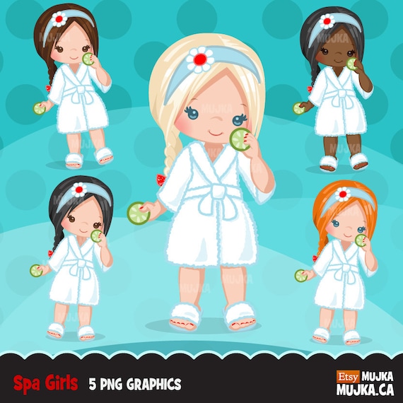 Spa party girl clipart graphics, bath, planner stickers, scrapbooking, digitized embroidery, commercial use, chore charts, cute character Il_570xn