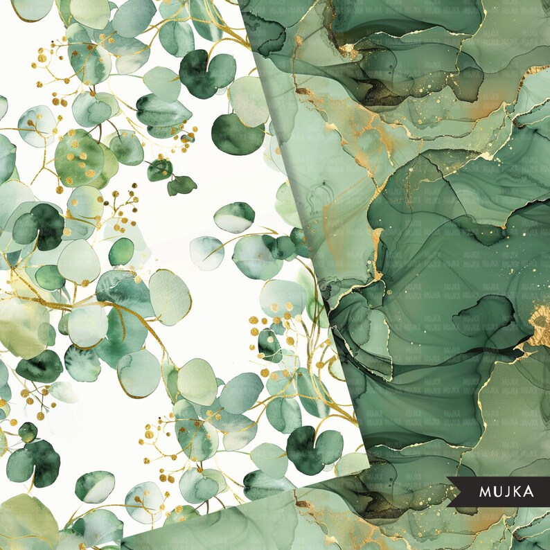 Sage Green Floral Digital Paper: Eucalyptus Watercolor Seamless Surface ...