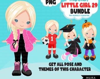 Cute Little Girl PNG Clipart Bundle,  Cute girl digital stickers, birthday graphics, planner stickers, scrapbook crafts, digital doll art