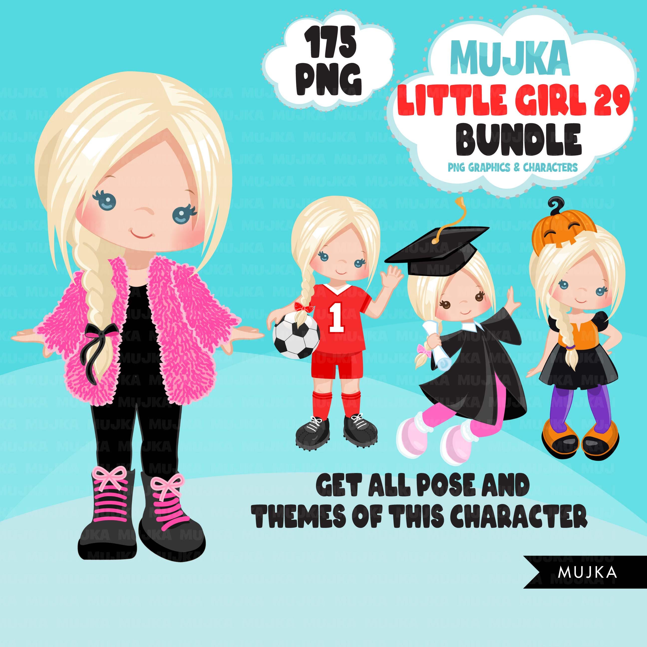 Cute Little Girl PNG Clipart Bundle, Cute Girl Digital Stickers ...