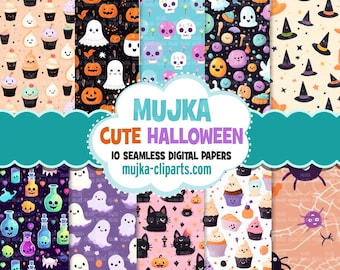 Cute Halloween Digital papers, Cute seamless patterns, Halloween printable pattern, digital background, cute ghosts background, black cats