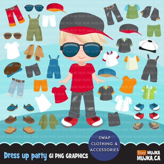 Paper Doll Clipart Little Boys Dressing Party Graphics. Cute