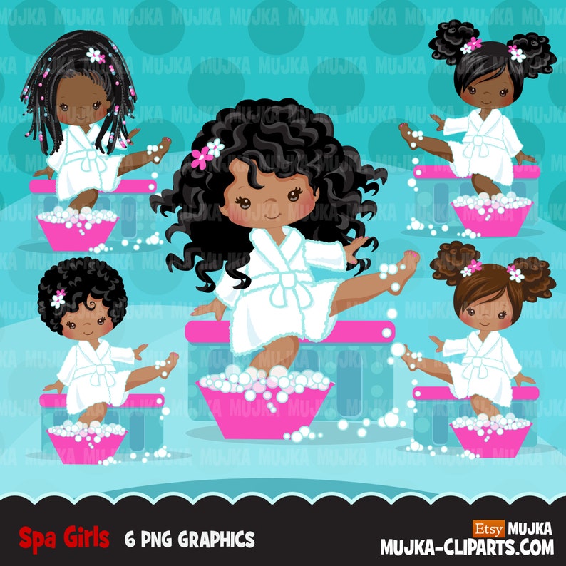 Spa png, spa clipart, spa birthday png, black girl spa clipart, spa sublimation designs, spa invitations, spa girls png, afro, self love png 