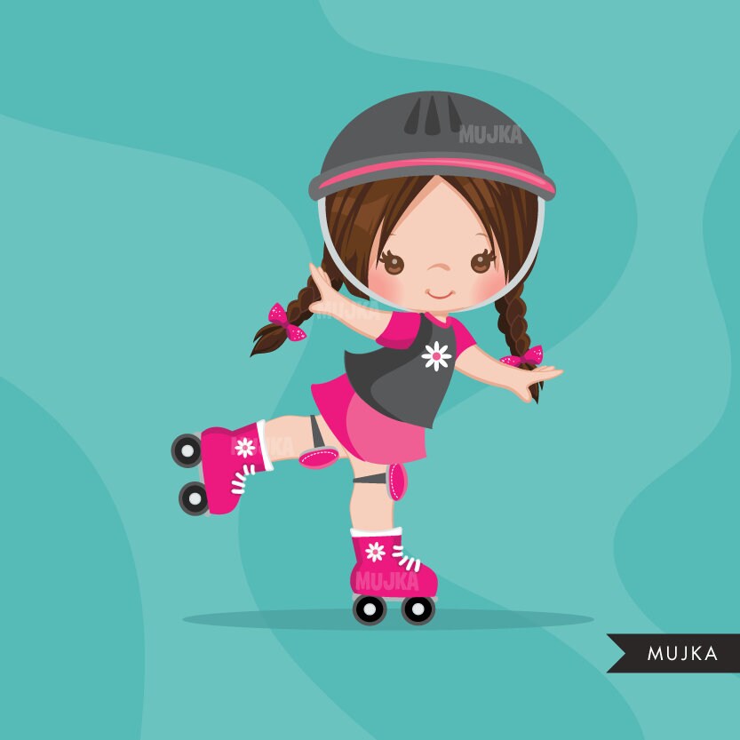 Roller Skating Girl Clipart. Skating Girl Graphics Roller Etsy