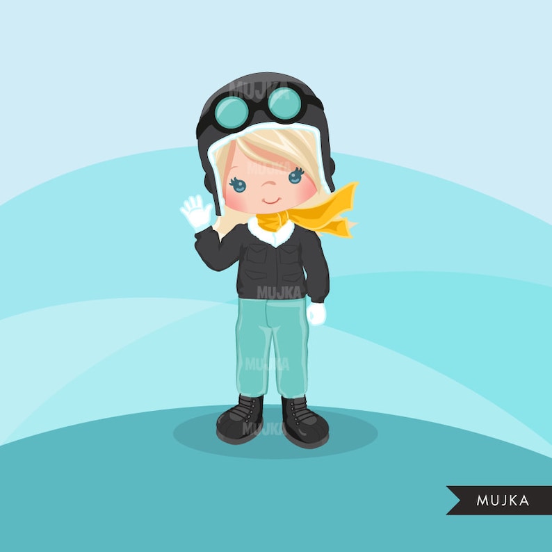 Pilot clipart pilot girl characters black card making | Etsy