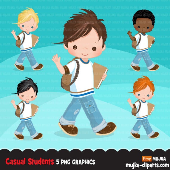 Causal Student clipart, Back to School boy character graphics, clip art planner stickers, embroidery, activity, education, teaching Il_570xn