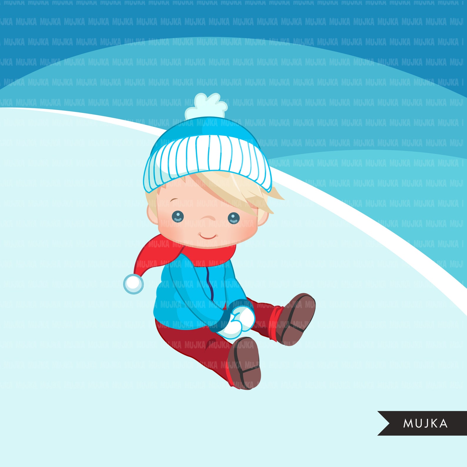 Winter Sled Snow Kids Clipart Kids Sledding Tobogganing | Etsy