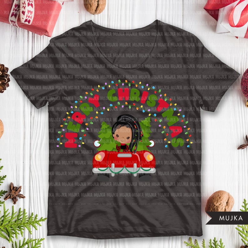 t-shirt black girl Christmas sublimation designs Merry Christmas Red Truck Sublimation Designs digital download