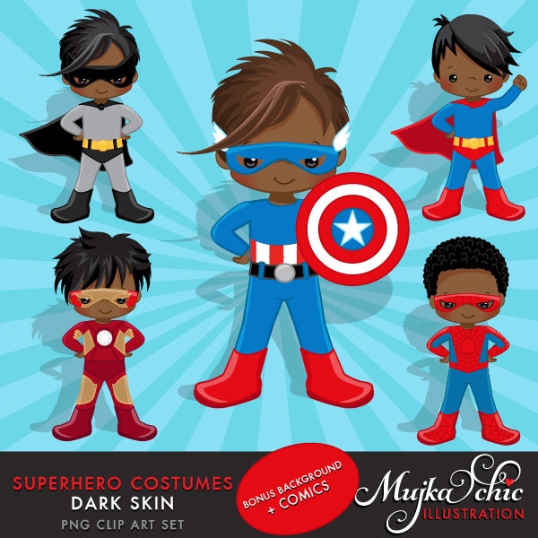 Superhero Clipart – Superhero comic bubbles, splash background & cute…