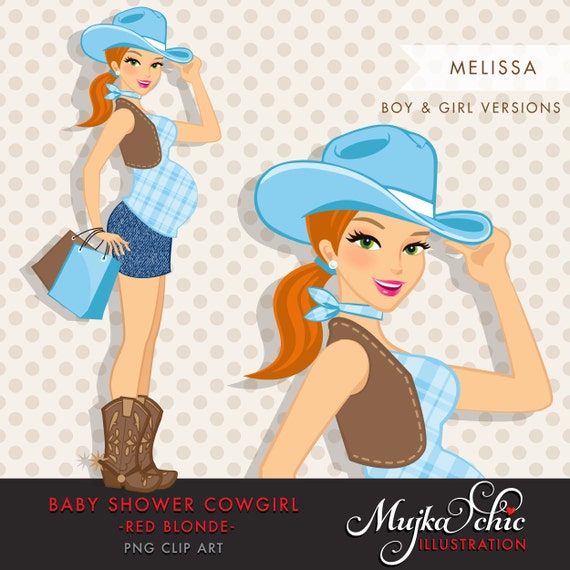 Red Blonde Cowgirl Pregnant Woman Character with gift bags Clipart. Baby Shower Party Invitation Character. Cowgirl, cowboy boots, western Il_570xn