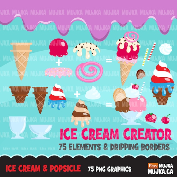 Ice cream creator Clipart. Popsicle graphics , colorful bakery logo, digitized embroidery, planner stickers, commercial use clip art, Il_570xn