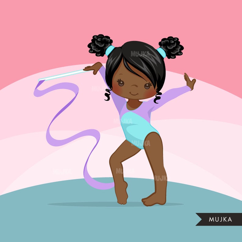 Gymnastics Clipart Ribbon Gymnast Png Black Girl Gymnast Etsy