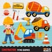 Construction Clipart. Little Boy contractor Graphics, hard hat, dump truck, crane, excavator, bulldozer vehicle, tools, drill, safety jacket 