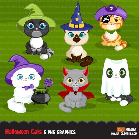Halloween cats clipart, Black cat, Siamese, trick or treat graphics