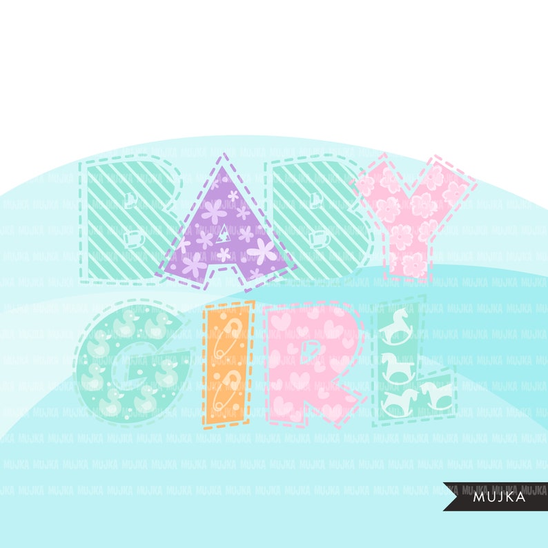 Baby Girl Alphabet Clipart Bundle stitched lines stackable | Etsy