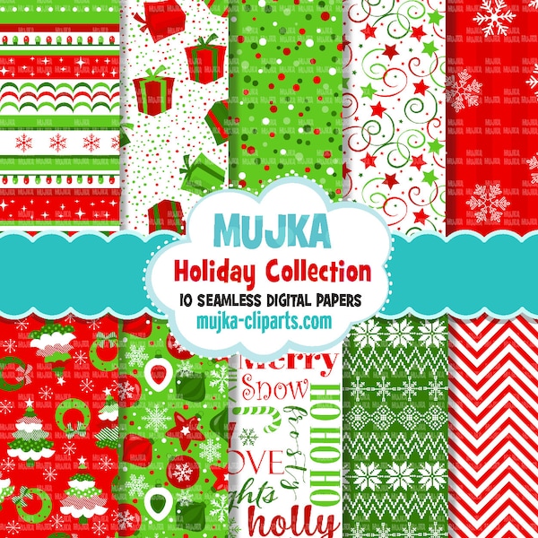 Christmas digital papers, red green Christmas papers, Christmas backgrounds, santa digital papers, christmas tree png, cute Christmas png