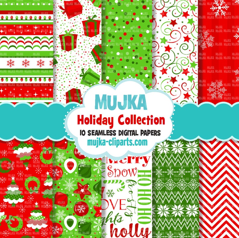 Christmas digital papers, red green Christmas papers, Christmas backgrounds, santa digital papers, christmas tree png, cute Christmas png image 1
