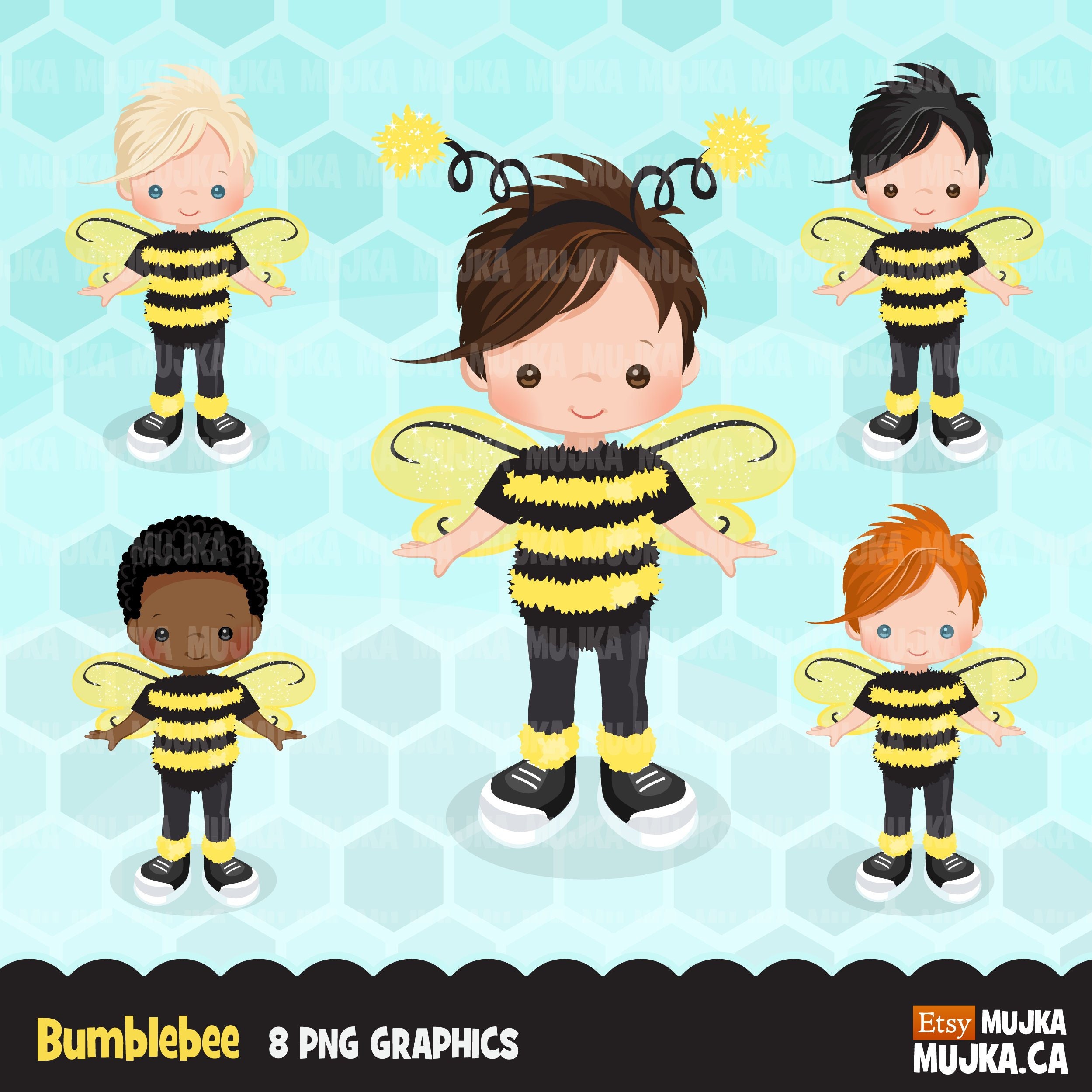 Bumblebee Boys clipart. Cute summer birthday characters shop | Etsy