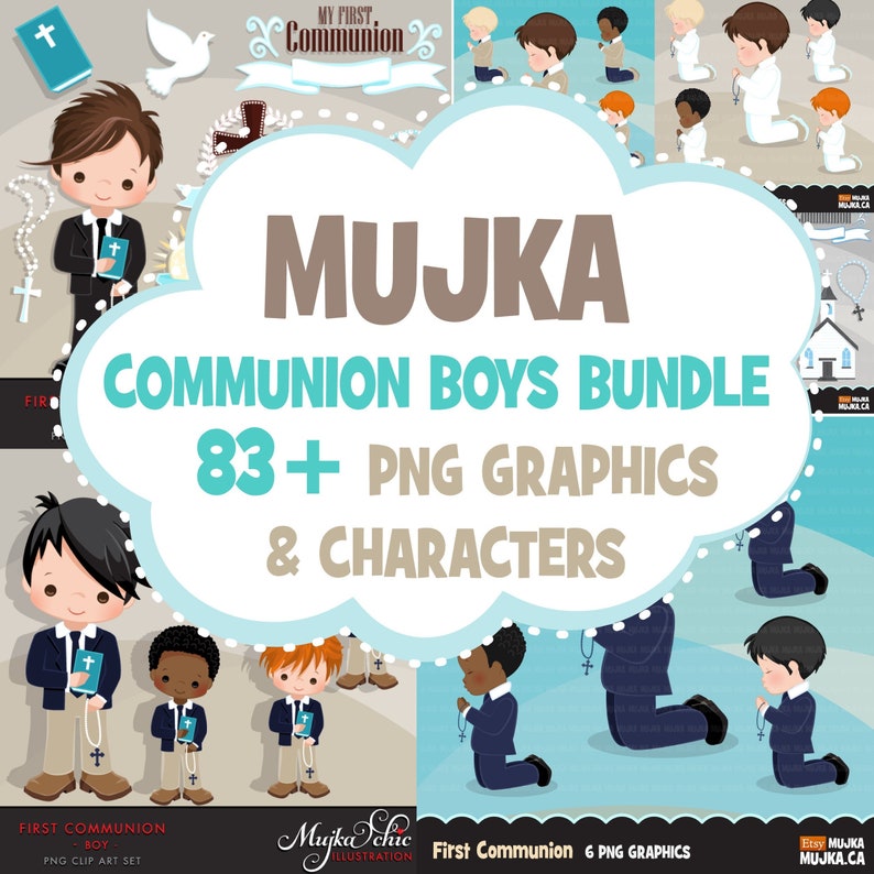 Boys First Communion Clipart Bundle, Holy First communion for boys religious clip art Sublimation Designs graphics image 1