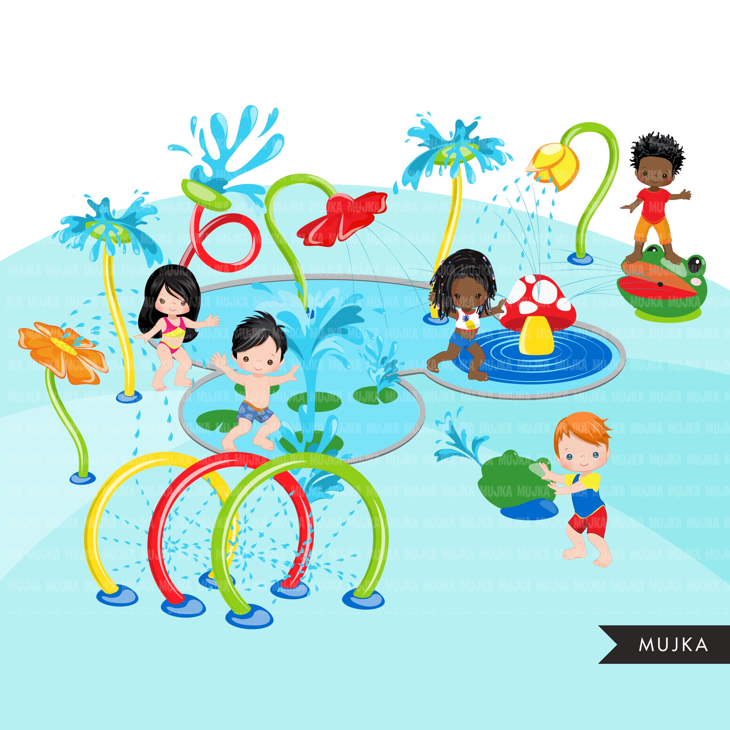 Splash Pad park clipart Bundle build your own park with kids | Etsy